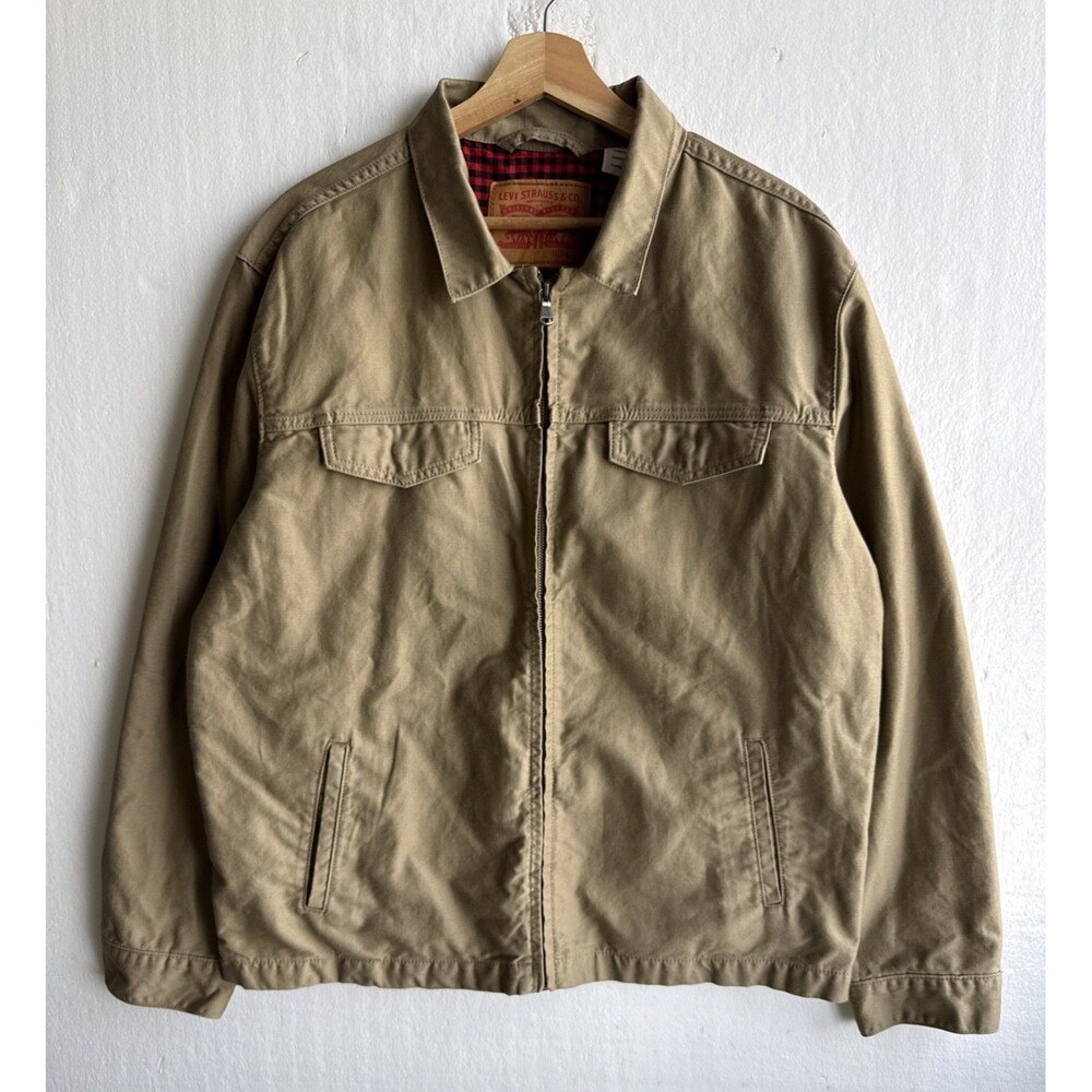 Levi's Trucker Harrington Jacket Beige Buffalo Plaid Lined Canvas Men’s Large